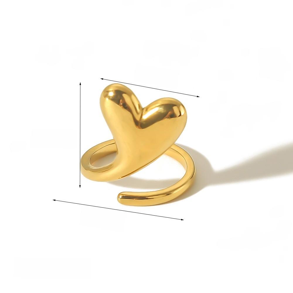 Heart Pendant Adjustable Stainless Steel Ring For Women Gift Accessory