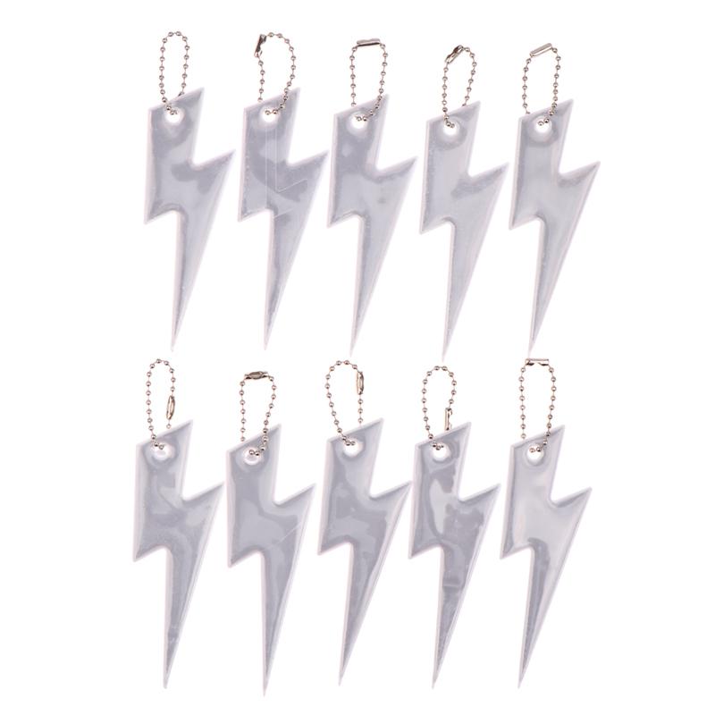 10Pcs Reflective Lightning Keychain High Brightness Reflective Night Keyring Portable Night Safety Key Chain Student Bag Pendant