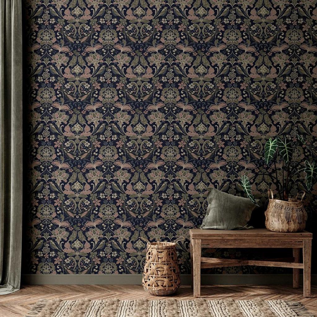World Of Wallpaper Folk Floral Textured Wallpaper