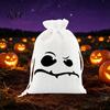 Cute Holiday Gift Sacks 2 Pcs Halloween Burlap Bags with Drawstring, Trick or Treat Ghost Face Pumpkin Prints Candy Pouch, Reusable Goodies