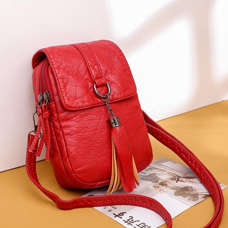 

Yogodlns Vintage Tassel Crossbody Bag For Women PU Leather Shoulder Bag Phone Purse Fashion Small Square Bag Mini Messenger Bag 14x7x21cm червоний