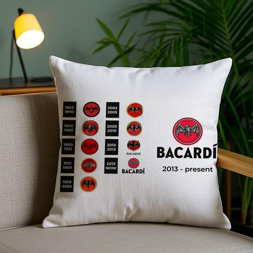 B-Bacardi Logo Cushion Cover Plush Fabric Soft Double-Sided Printed Invisible Zipper Sofa Pillow Case Home Decor