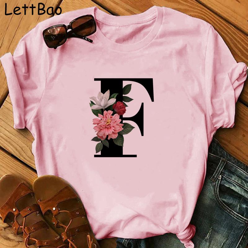 Elegant Vouge Flower Letter Print Women T Sihrt Fashion Comfortable Casaul T Shirt For Women Female