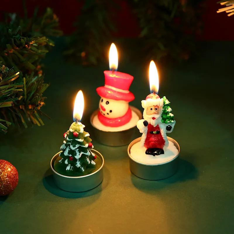 12PCS Set Christmas Candles, Santa Claus, Tree, Snowman, Carnival, Romantic Ornaments, Candlelight Dinner, Christmas Painted