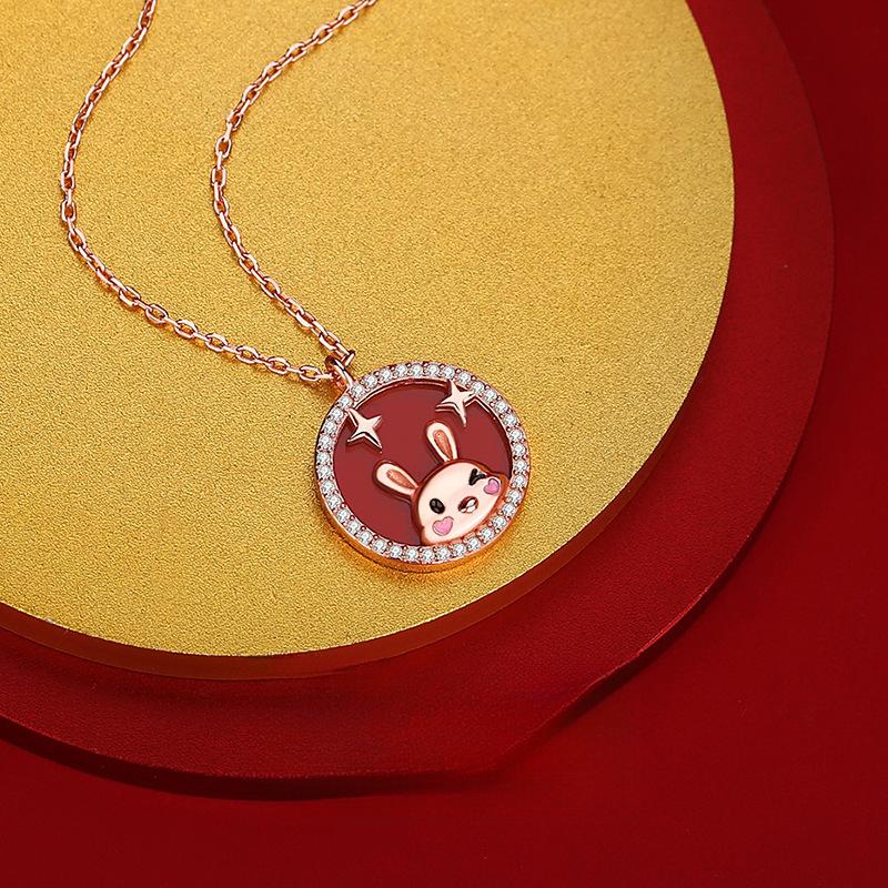 Original Cute Fun Star Rabbit Agate Necklace Female Light Luxury High Sense Collarbone Chain Year Of The Rabbit Quality