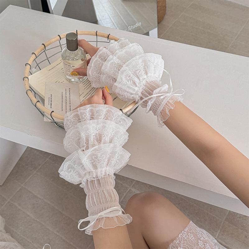 Lolita Ballet Lace Arm Sleeves: Sun Protection, Thin, White, Summer Style