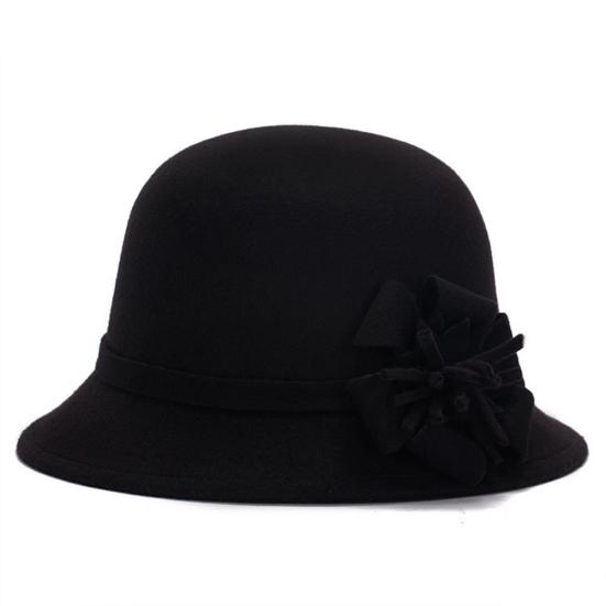Women Retro Flower Bowler Hat Solid Color Cap for Party Prom Cocktail Travel