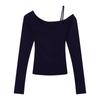 Kumikumi Design Sense Solid Niche Chic Sloping Shoulder Long Sleeves Shirt Women Autumn Slim Fit Slimming Versatile Top