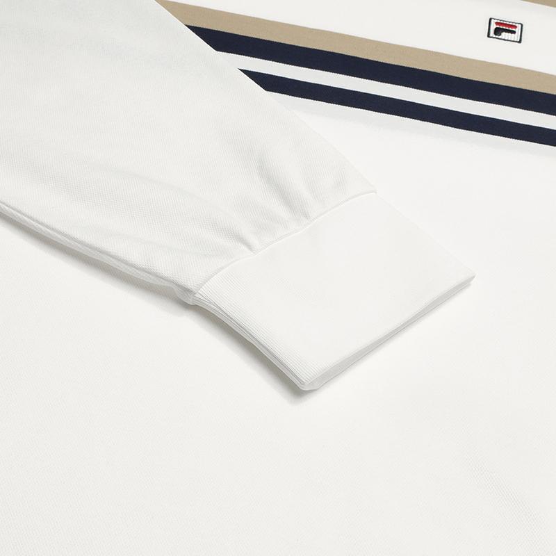 FILA Heritage Minimalist Fashion Classic Retro Striped Versatile Comfortable Pullover Crew Neck Long Sleeve T-Shirt Men tops Cloud-White F11M618207FWT