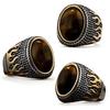 Mens Fashion Flame Pattern Ring Tiger Eye Inlay Stainless Steel Jewelry