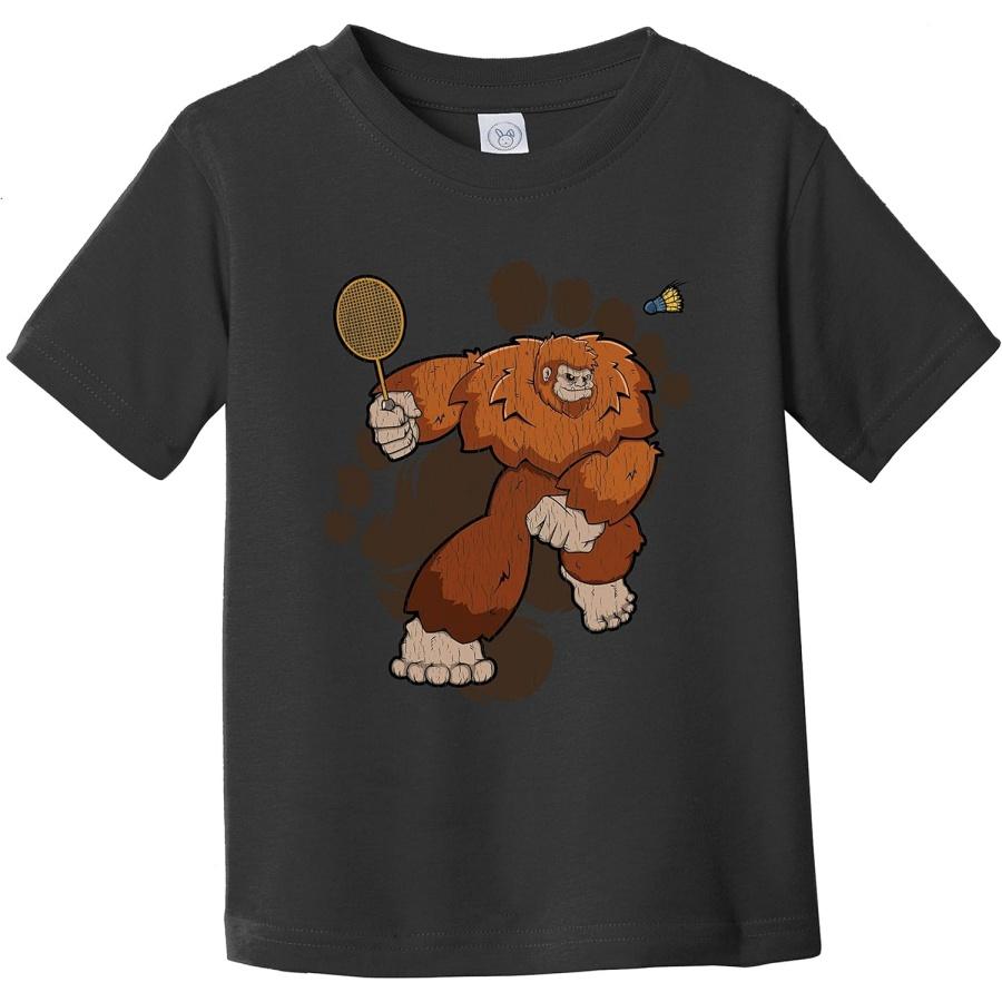 Really Awesome Shirts Toddler Bigfoot Badminton Shirt - Sasquatch Playing Badminton Infant Toddler T-Shirt(1) S