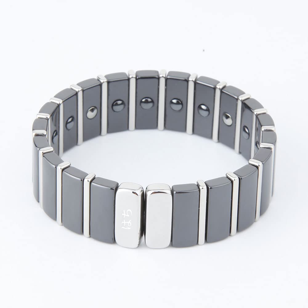 Germanium Bracelet Ceramic Bangle Hematite Magnetic Bangle Static Elimination Bracelet Health Accessory [Hachi] Men's (19.5cm, Black)