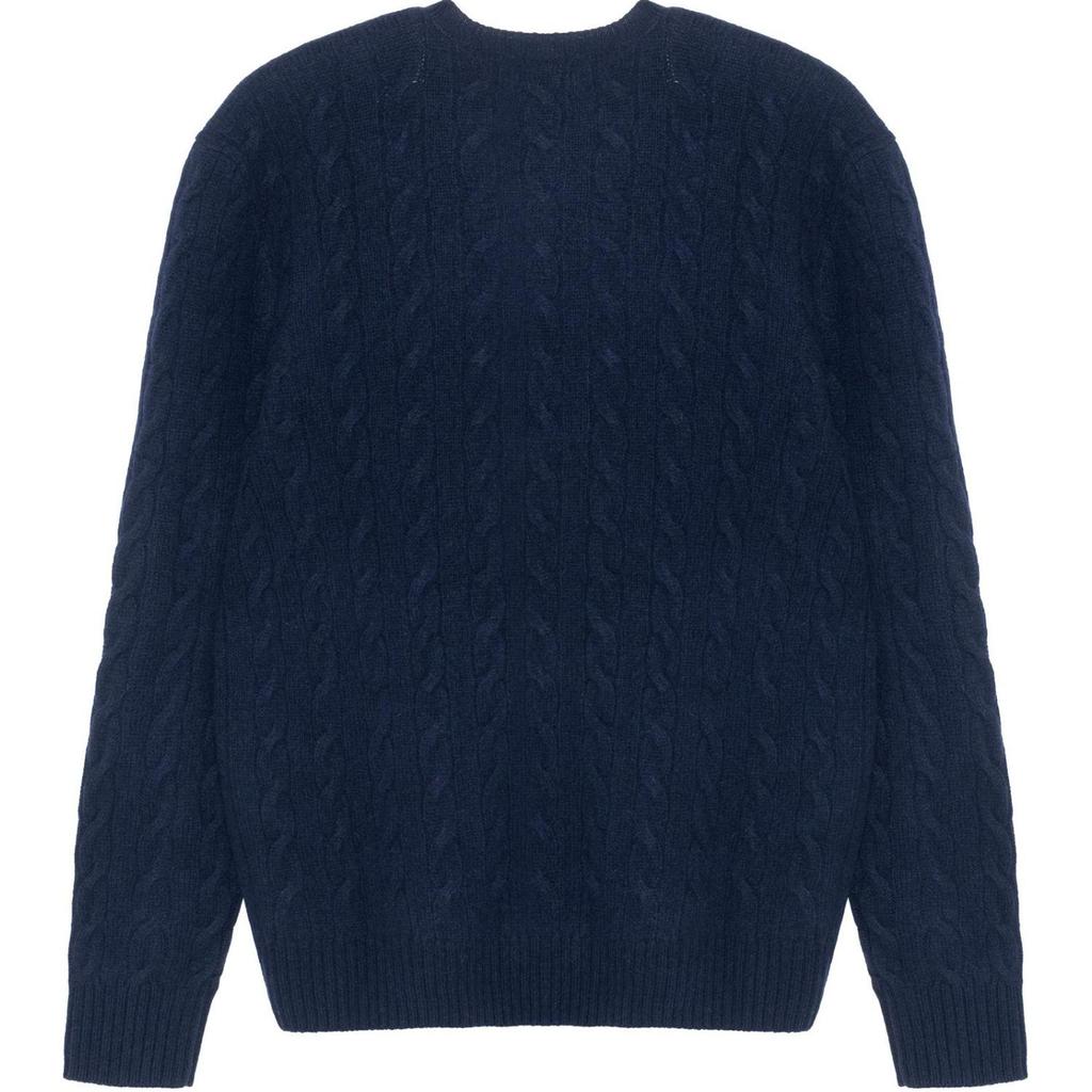 Polo Ralph Lauren FW22 Solid Logo Embroidered Cable Knit Cashmere Sweater Men sweater Navy 710876762-002