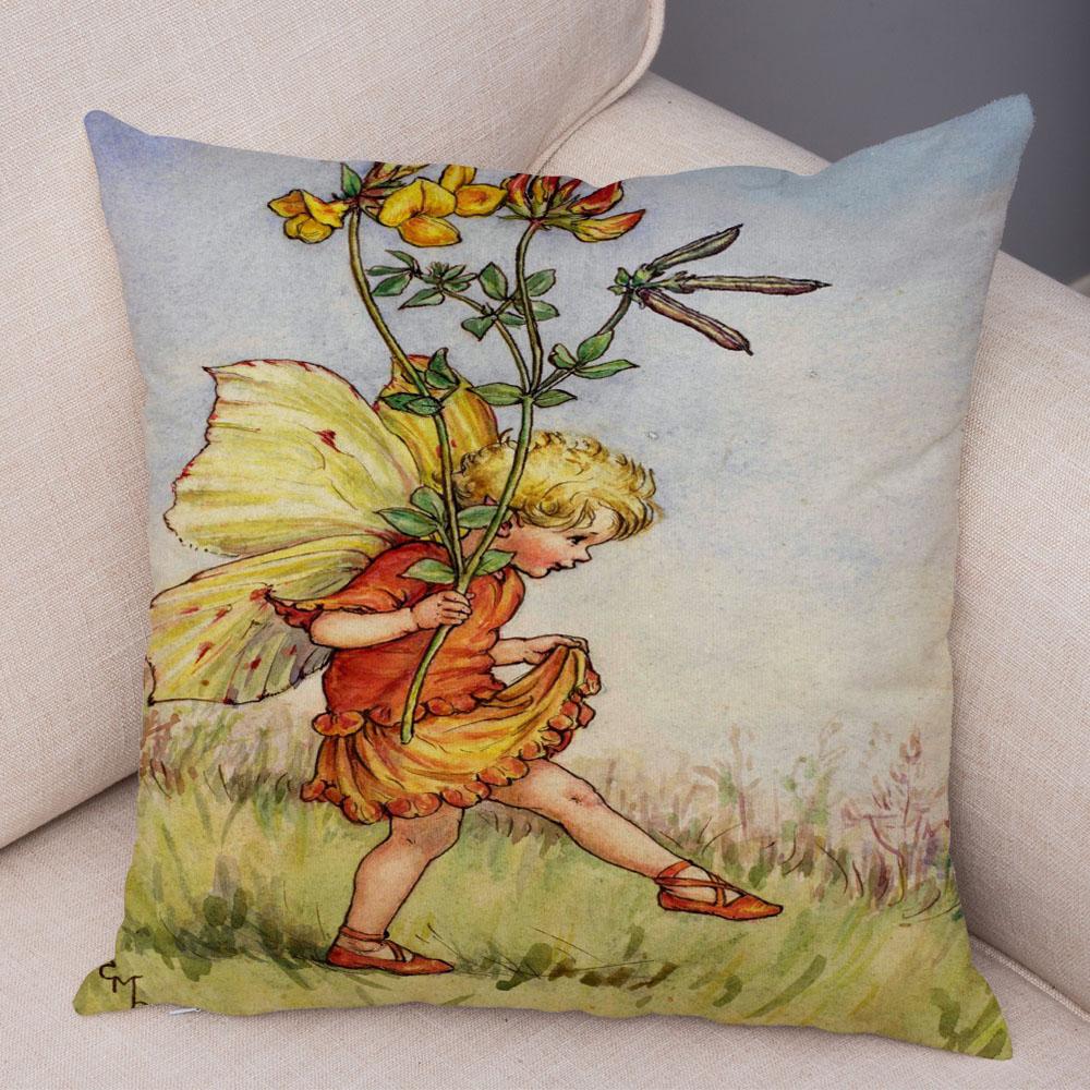 Colorful Fairy Tale World Elves Cushion Cover Decor Cute Cartoon Flower Girl Pillow Case for Sofa Home Polyester Pillowcase