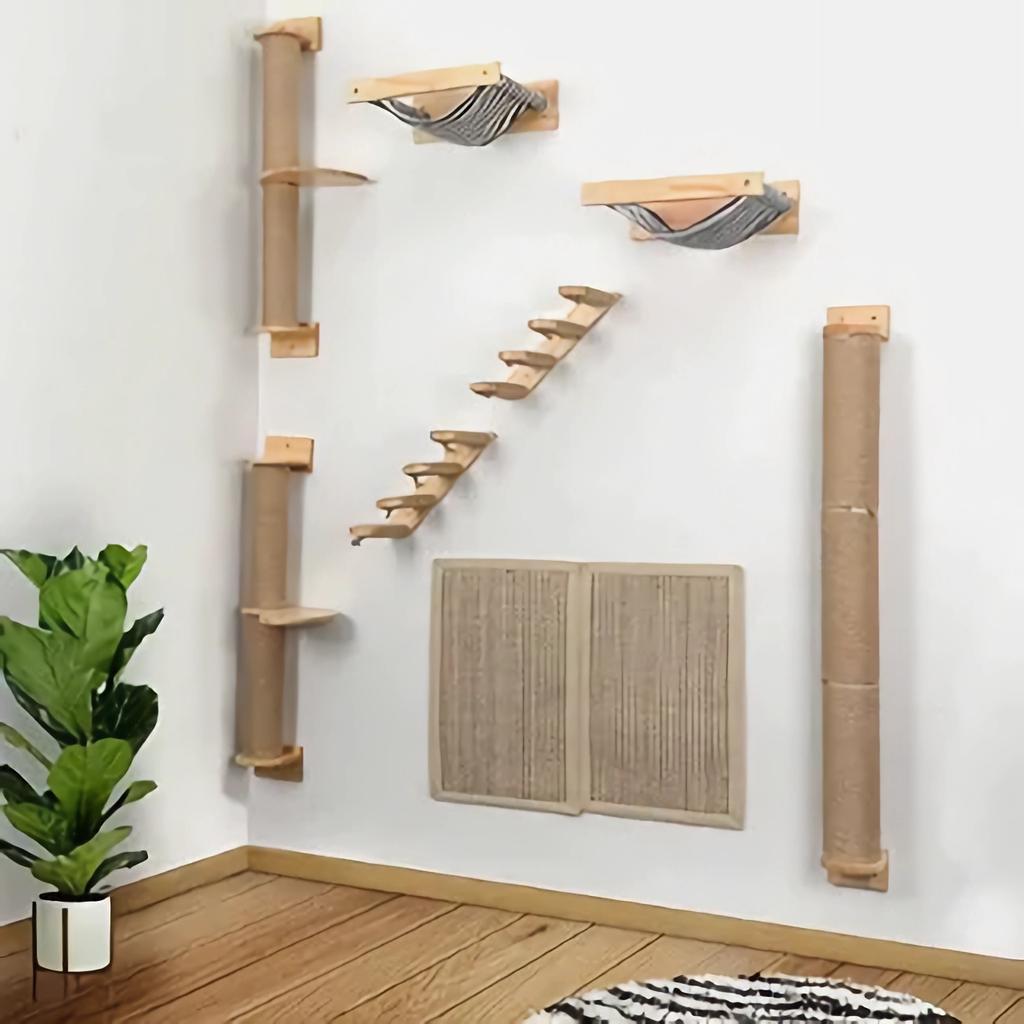 Escalones de Escalada para Gatos Montados en la Pared Hechos de Madera y Cuerda de Sisal Escalera Rascadora Muebles para Mascotas para Gatos de Interior Jugar Dormir