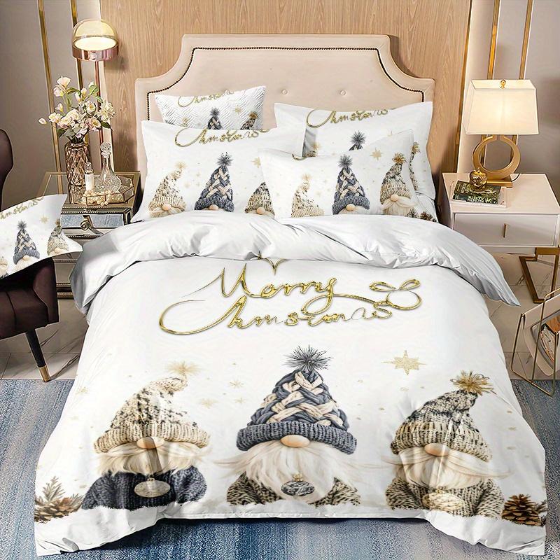 3Pcs Merry Christmas Gnome Theme Duvet Cover Set Fashionable 3D Digital Print With Pillowcases 1 * Comforter + 2 * Shams