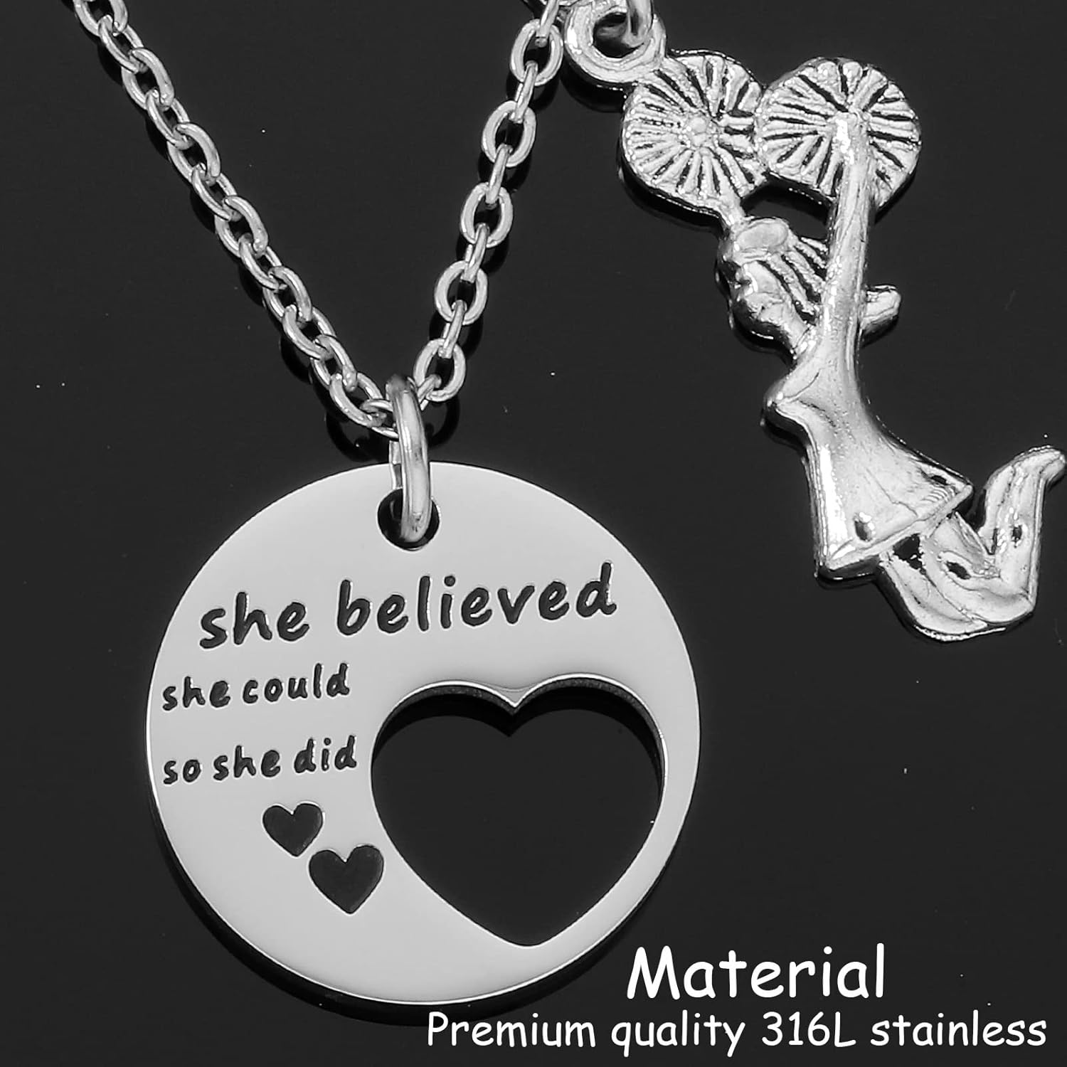 HUTIMY Cheer Necklace for Cheerleader Charm Teens Present Inspirational Cheer Necklaces for Cheerleader
