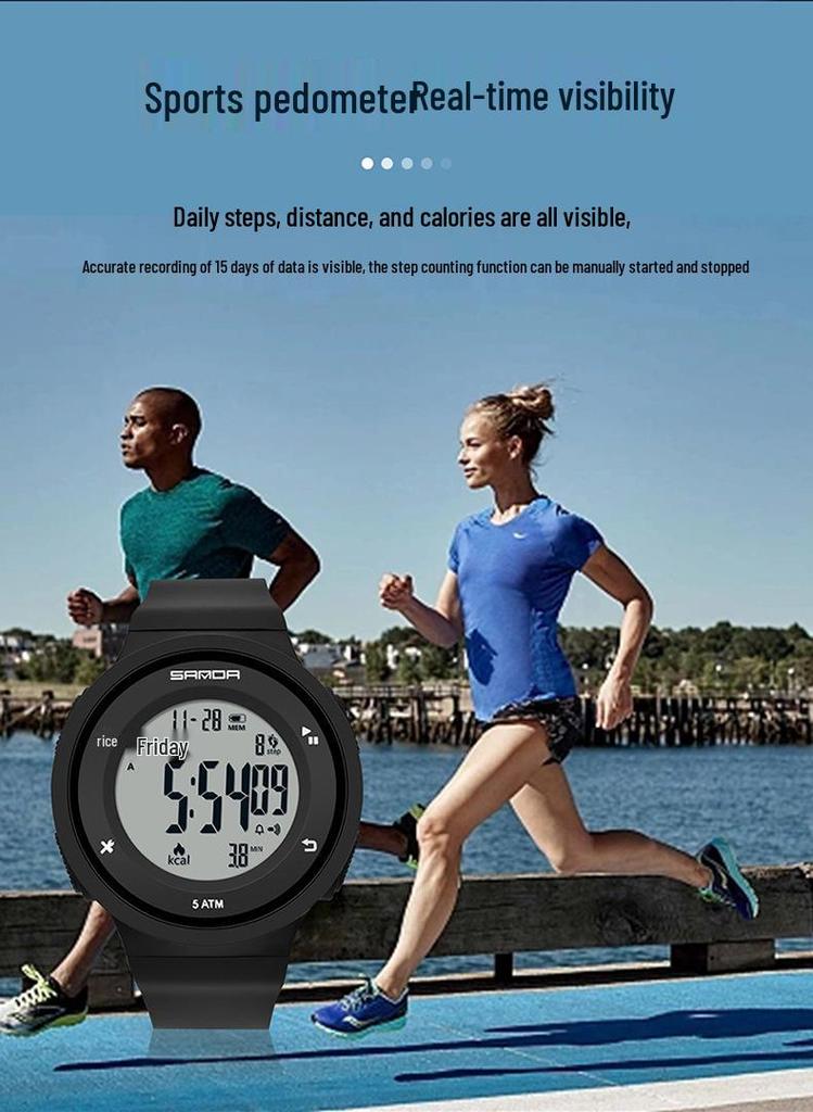 Sanda Multifunctional Waterproof Sports Watch with Pedometer and Calorie Tracker