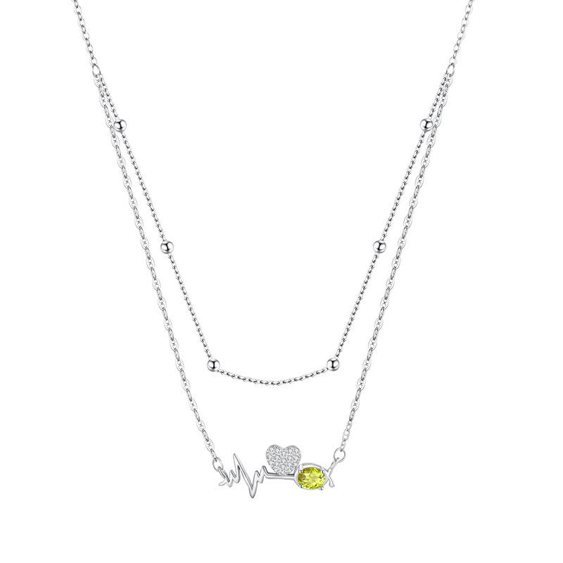 Wind natural crystal stone temperament sense crystal heart beating collarbone chain s925 sterling silver heartbeat necklace women's fashion gift