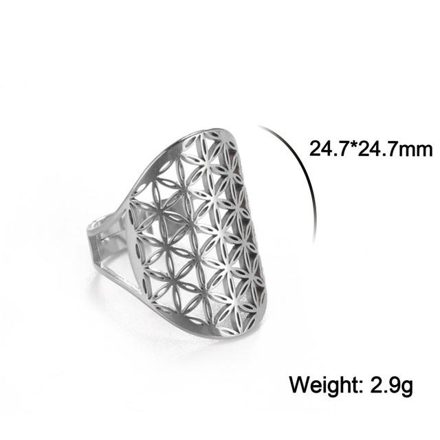 Cazador Hollow Flower of Life Women's Rings Adjustable Stainless Steel Open Rings Wedding Anniversary Jewelry Mother Day Gift
