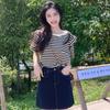 harajuku Vintage stripe Women's T-Shirts pure cotton Short Sleeve black y2k Tops Casual loose Street Clothing Women Summer Tees