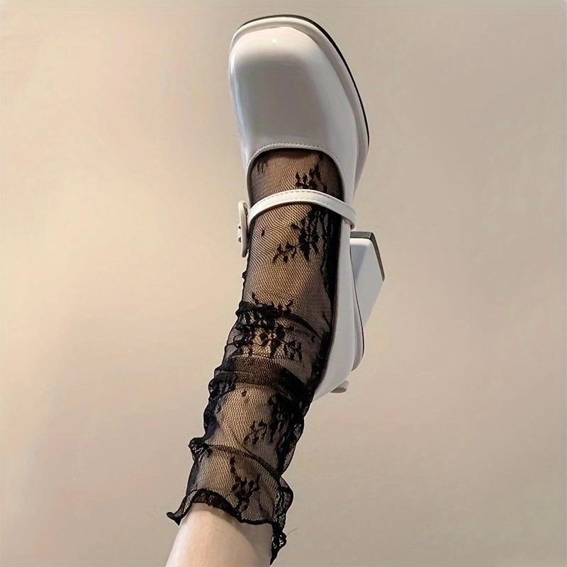 1/2/3Pairs Floral Lace Mesh Socks, Sweet & Cute Lolita Lettuce Trim Socks, Women's Stockings & Hosiery