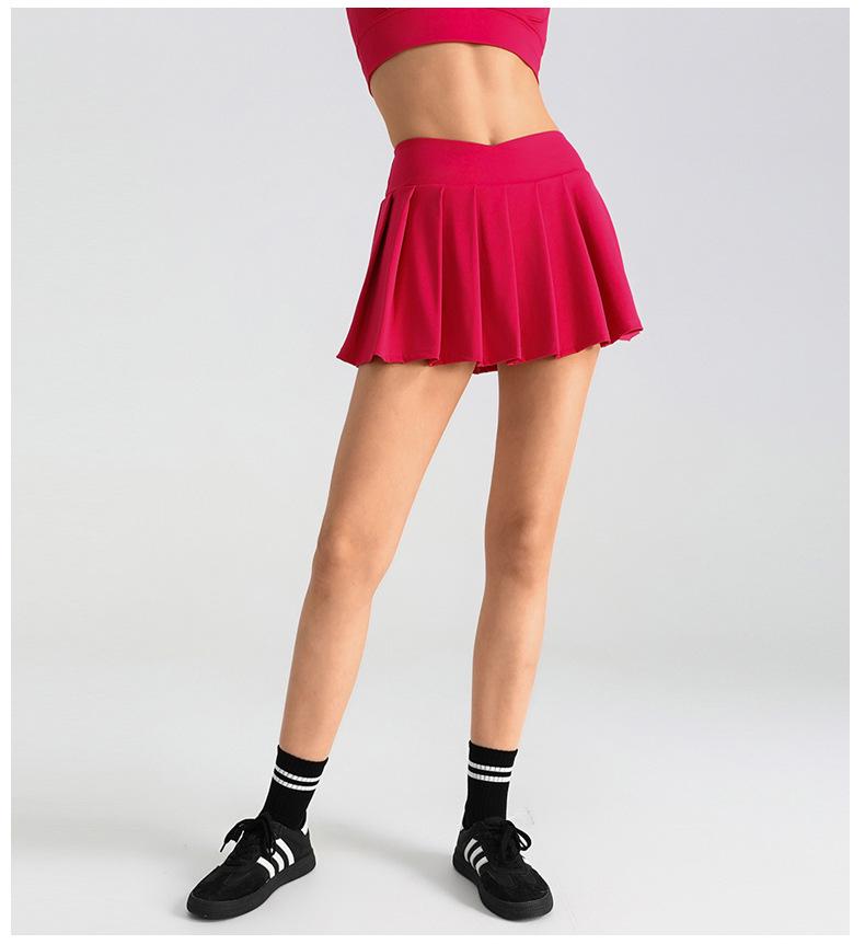 Solid Color High Waist Tummy Control Yoga Skirt - Women's Two-Piece Anti-Exposure Tennis Fitness Shorts