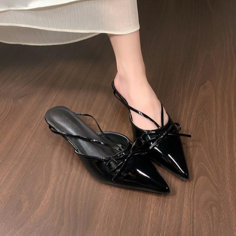 Fashion New Fashion Design Butterfly-Knot Pointed Toe Low Thin Heels Mules Slippers Women Pumps Shallow Slingback Sandal Female Shoes