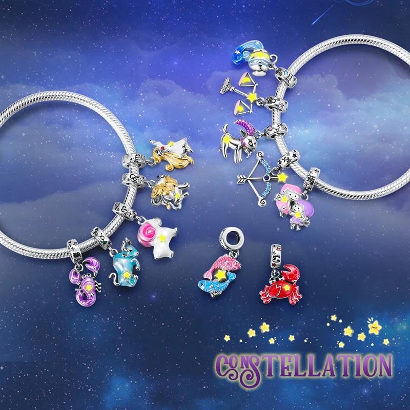 Zodiac Signs Original Charms Copper Glow In Dark Pendants Beads Fit Bracelet Diy Jewelry Birthday Gift For Women