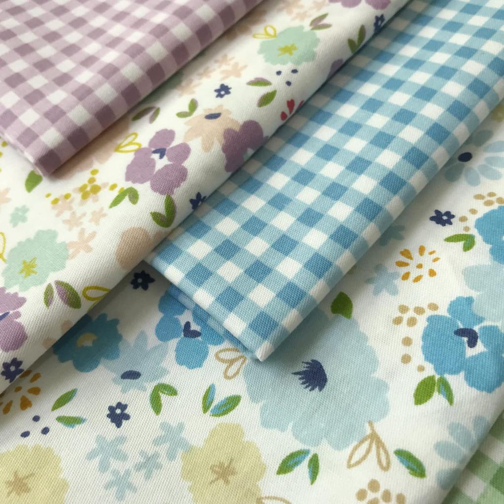 Floral Check Fabric Cutting Cloth Soft Cotton Patchwork Scraps for Crafts 8-Piece Set, Fabric, 46x56cm,