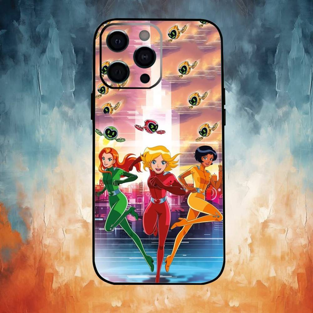 Coque de téléphone Totally Spies Pour iPhone17,16,15,14,13,12,11 Plus,Pro Max Housse Souple Noire