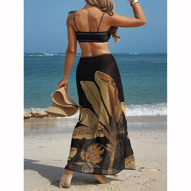 New Sexy Bikini Set Printed Biquini Women Swimwear Skirt Bathing Suit Women Summer Beachwear Dress