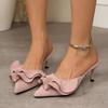 Lace Heeled Slippers 2025 Summer New Pointed Toe Plus Size Stiletto Heel Toe Slippers for Women