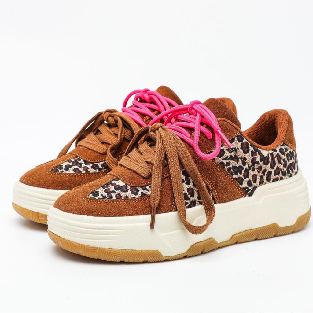 Retro leopard print thick-soled heightening skateboard shoes casual breathable and comfortable outdoor shoes couple tide shoes