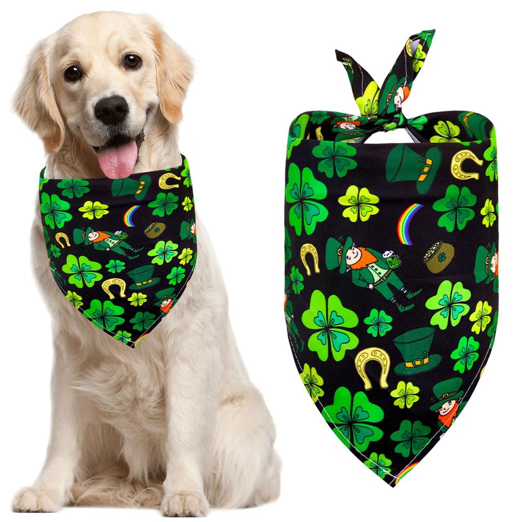 St Patricks Day Pet Bibs Adjustable Clover Pet Triangular Bandanas Creative Neckwear Gift for Small To Medium-Sized Pets