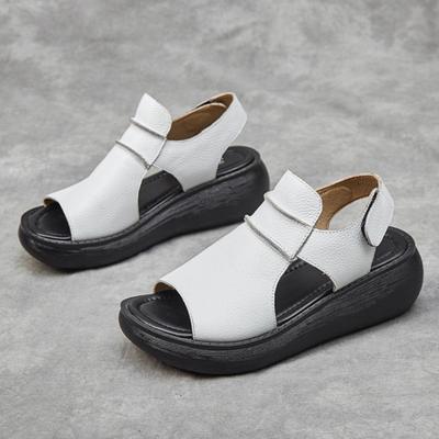 Scarpe a Bocca di Pesce Sandali Romani da Spiaggia da Donna Zeppa Scarpe Casual da Donna Estate Pelle di Mucca Sandali con Plateau Rialzati