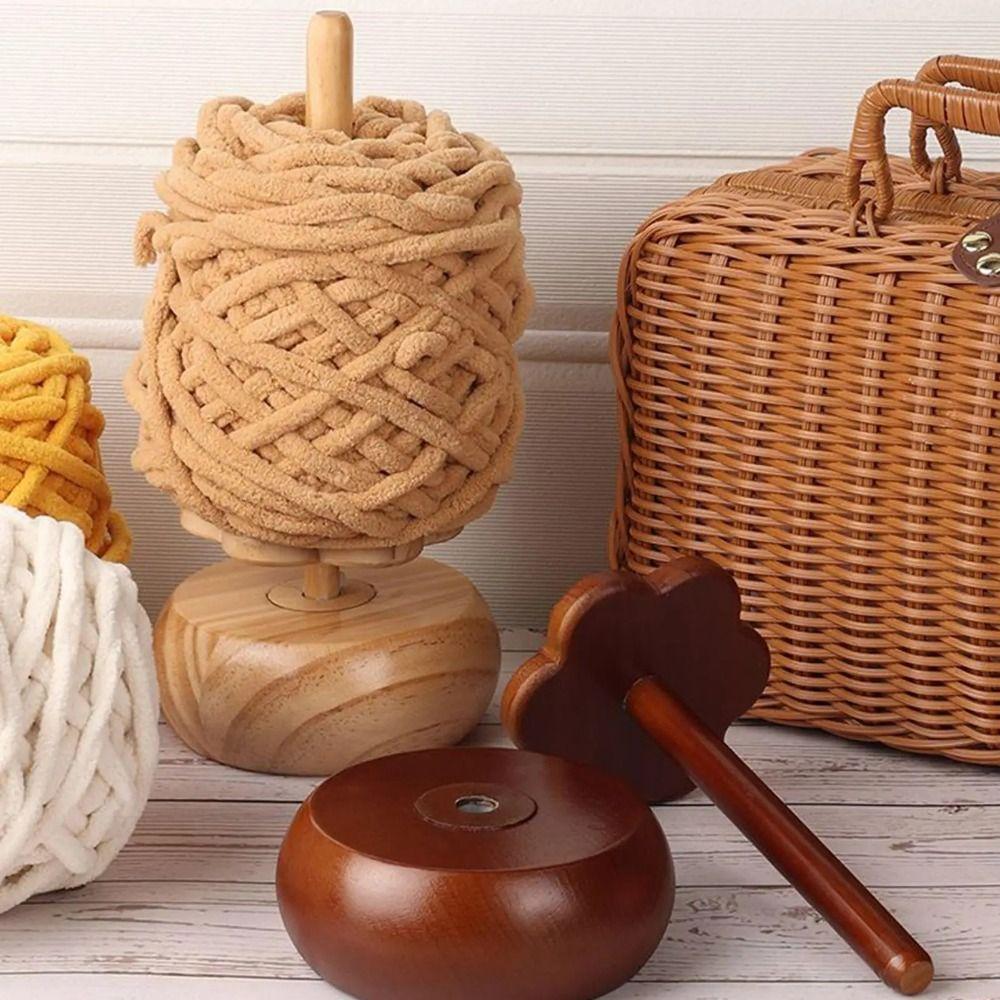 Rotatable Design Wooden Yarn Winder Stand Reusable Portable Yarn Ball Holder Solid Base Space Saving Crochet Winder