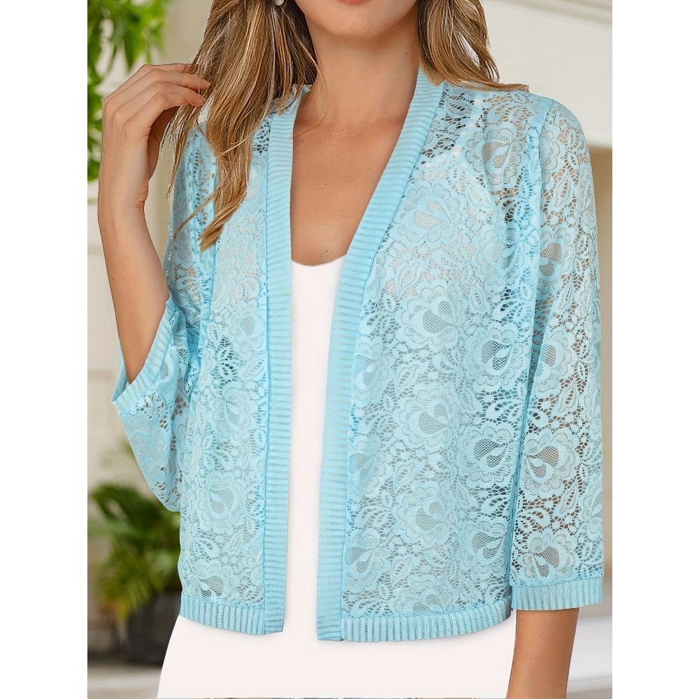 V-Ausschnitt Dreiviertelarm Modisches Damenoberteil Spitze Hochwertige Strickjacke