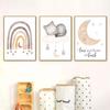 Boho Elefant Kaninchen Katze Regenbogen Mond Wolken Sonne Kinderzimmer Poster Nordic Wand Kunstdruck Leinwand Malerei Bilder Baby Room Decor