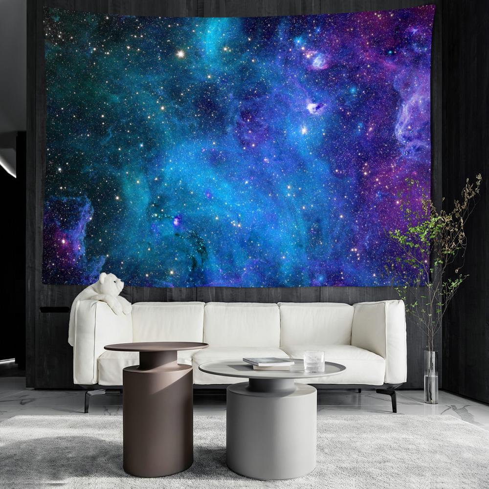 Blue Starry Sky Tapestry Wall Hanging Psychedelic Simple Bohemian Scenery Hippie Dormitory Room Decor