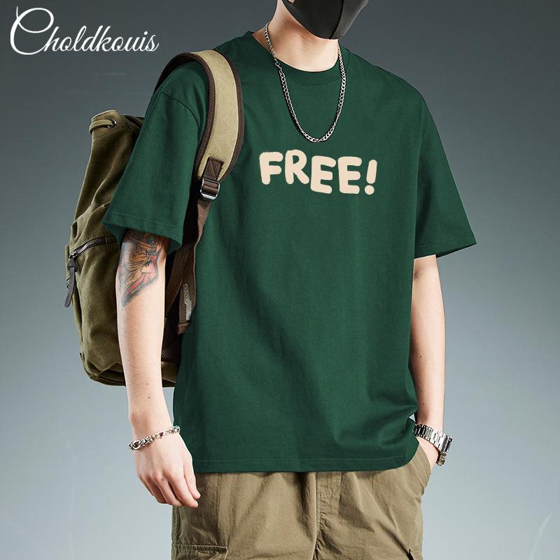 Minimalist Printed Short Sleeved T-shirt for Men Cotton Summer Tops