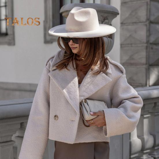 Fall Winter Women Jacket Turn-down Collar English Style Chest Pockets Windproof Outwear Single-breasted Solid Color Button Closure Commuting Daily