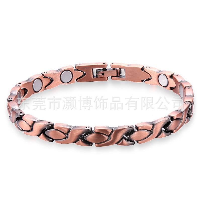 Magnetic Bracelet Women Men Alloy Geometric Design Retro Style Copper Tone Adjustable Jewelry