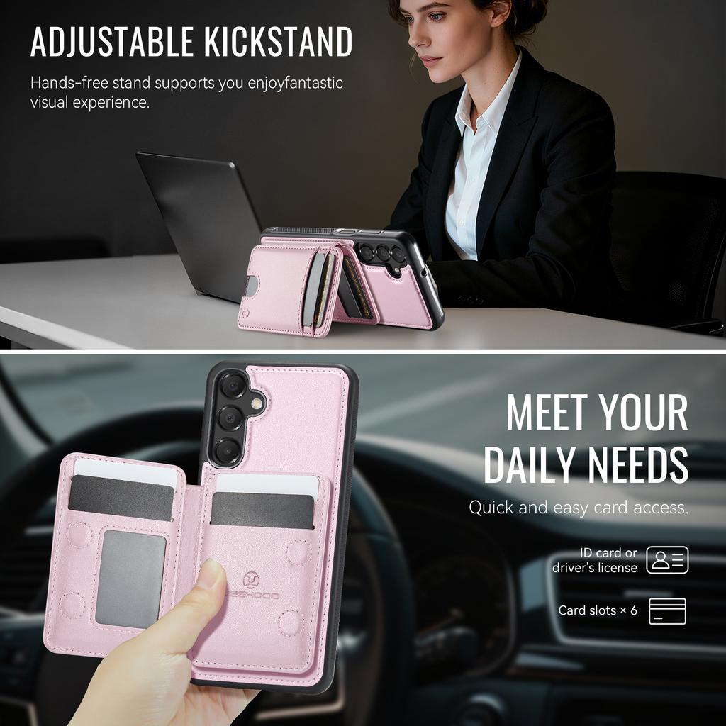 For Samsung Galaxy A25 5G (Global) (161mm) Magnetic Case JEEHOOD J10 Leather Back Phone Cover with Detachable Card Holder Kickstand