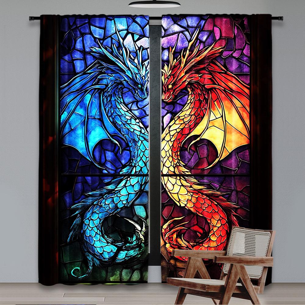 

2Pcs Blue And Gold Vibrant Dragon Curtains Suitable For Living Room Dining Room Kitchen Bedroom Bathroom Study Room Office 100*130 Rod Pocket 1pcs