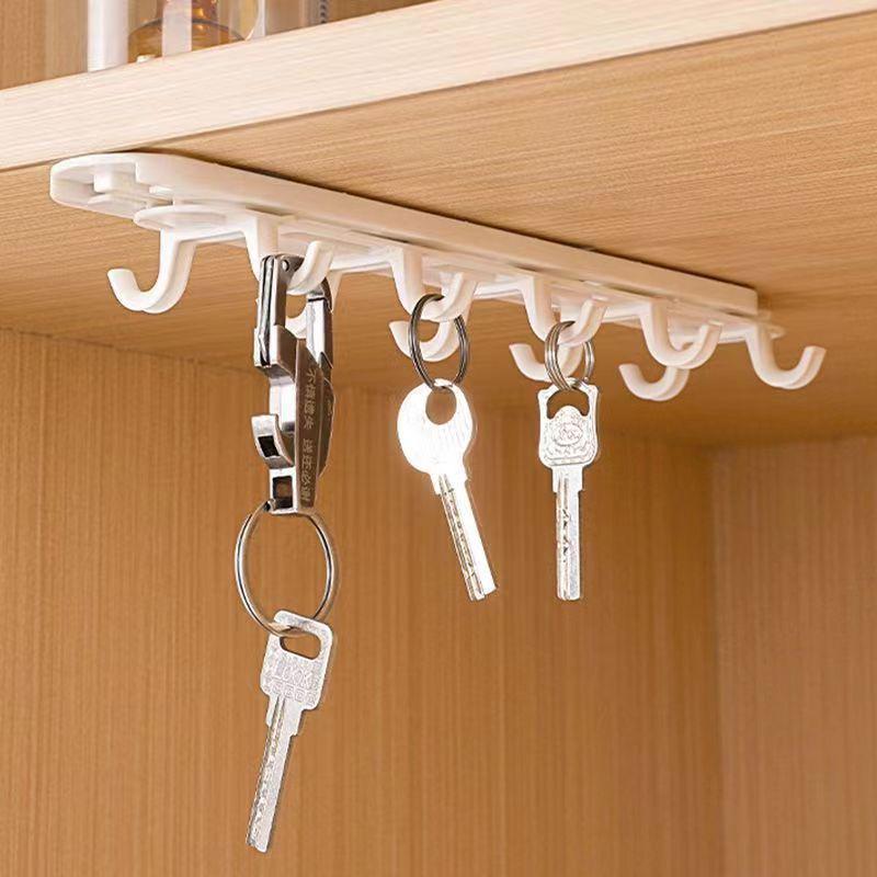 Retractable Double Row Adhesive Hanging Hooks - Punch-Free Kitchen Organizer белый