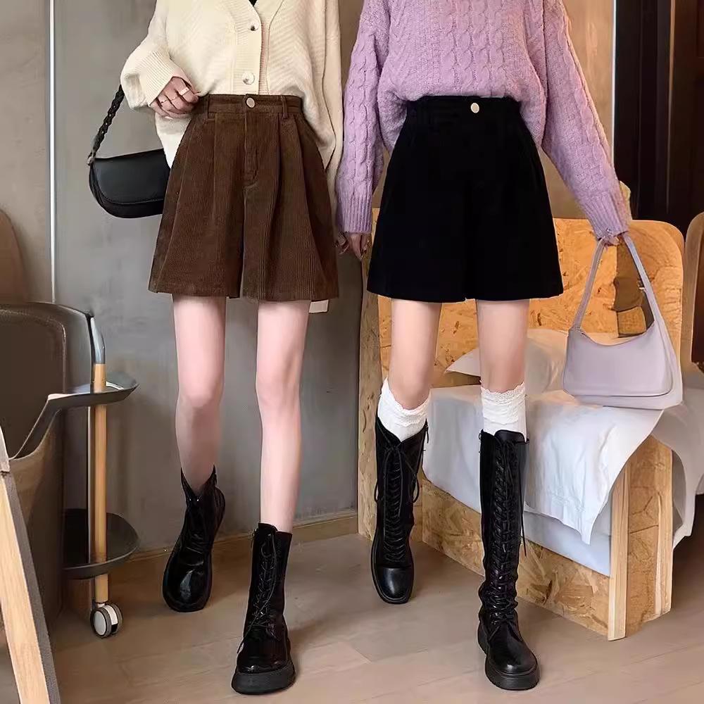 2023 Women's High-Waist Wide-Leg Corduroy Shorts - Spring/Autumn Slimming Casual Pants