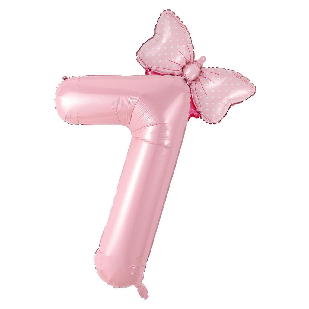 2Pcs 40 Inch Macaron Pearlescent Pink Numbers Foil Balloon Set Mini Size Bow Balloons for Boys Girls Birthday Party Decoration