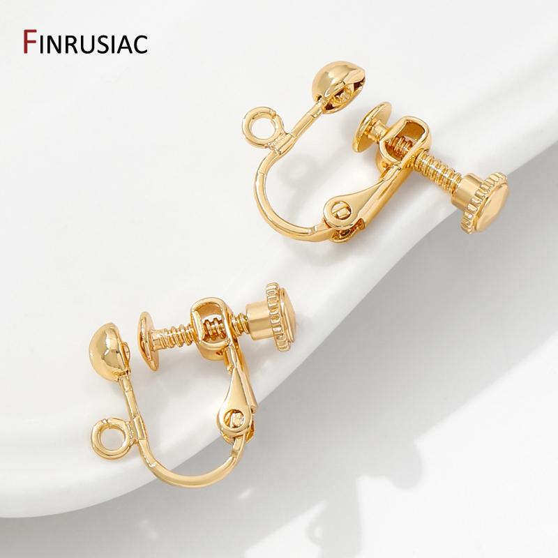 14K Gold Plated Brass Round Head Screw Ear Clips,DIY Handmade Clip On Earrings Parts No Pierced Ear Clips Jewelry Findings
