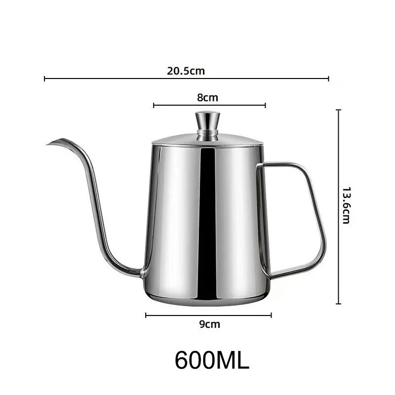 Cafetière 350/600 ml avec couvercle, bec long et fin, en acier inoxydable 304, pour infusion manuelle du café